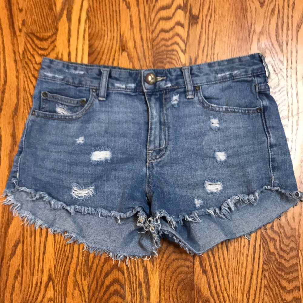 Distressed free people jean shorts